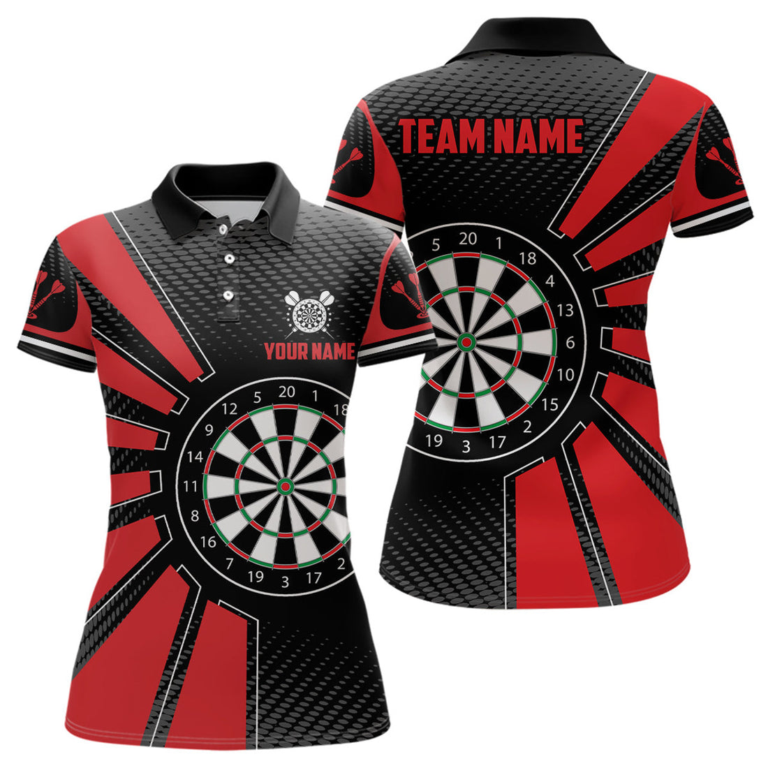 Custom Personalized Black Red Dartboard Women Darts Polo Shirts Custom Name Unique Darts Team Jerseys