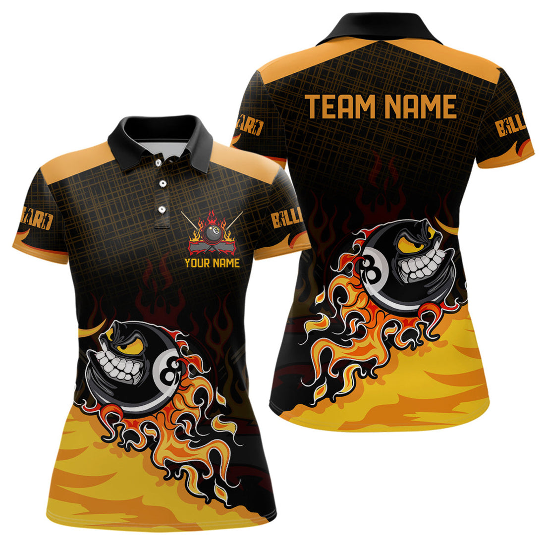 Custom Personalized Funny 8 Ball Pool Fire Billiard Polo Shirts For Women Custom 3D Billiard Shirts Funny