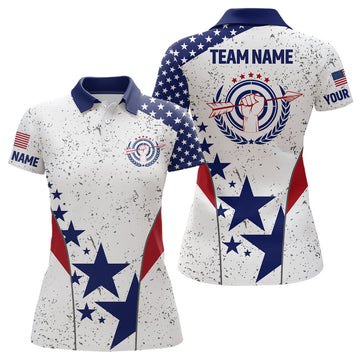 Custom Personalized Grunge US Flag Archery Polo Shirts For Women Custom Patriotic Archery Jerseys
