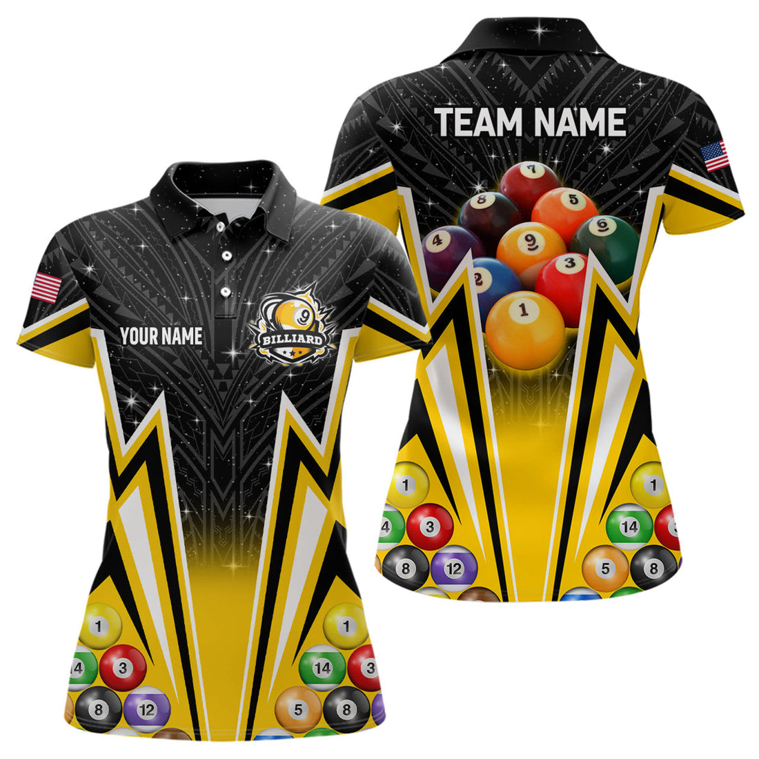 Custom Personalized 3D 9 Ball Billiard Jerseys Women Polo Shirts, 9 Ball Pool Team League Billiard Shirts