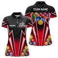 Customized Red 3D 8 Ball Billiard Jerseys Women Polo Shirts, 8 Ball Pool Team League Billiard Shirts