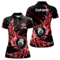 Custom 3D Red Frozen Ice Custom Women Billiard Polo Shirts, 8 Ball Pool Billiard Attire Jersey