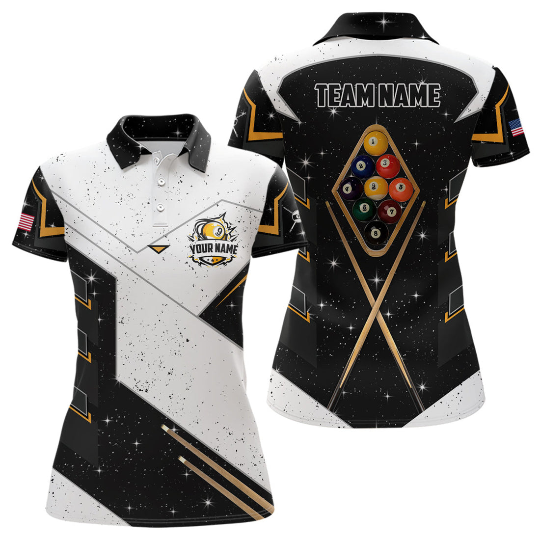 Custom Personalized 9 Ball Pool Billiard Grunge Polo Shirts For Women Custom 9 Ball Billiards Attire Jerseys