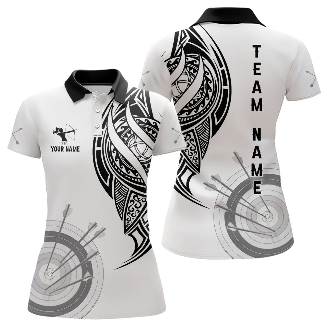 Custom Personalized White Tribal Archery Polo Shirts For Women Custom Archery Shirts Design For Team