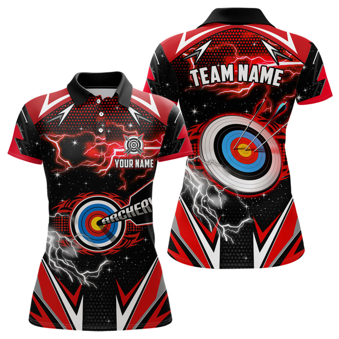 Custom Archery 3d Target Red Jersey For Women Custom Name Archery Polo Shirts Team League Archery Shirts
