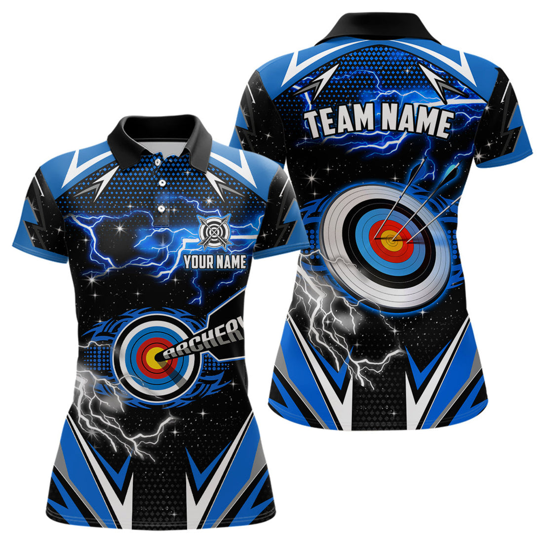 Custom Archery 3d Target Blue Jersey For Women Custom Name Archery Polo Shirts Team League Archery Shirts