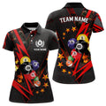 Custom Personalized Red Thunder Billiard Balls 3D Women Polo Shirts Custom Team Name Billiard Jerseys