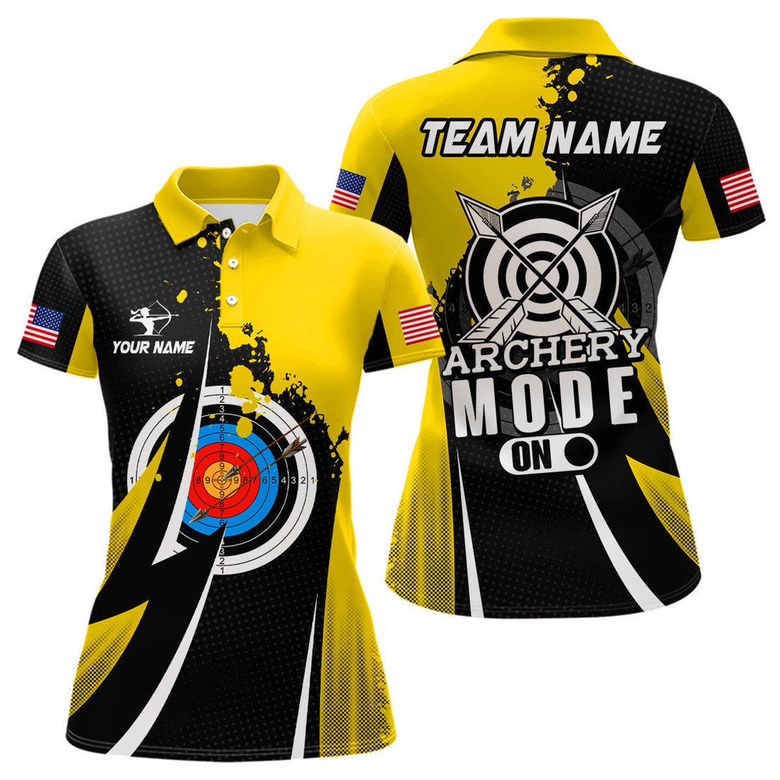 Custom Personalized Yellow Jerseys Archery Mode On Polo Shirts For Women Custom Archery Jerseys Team Shirts