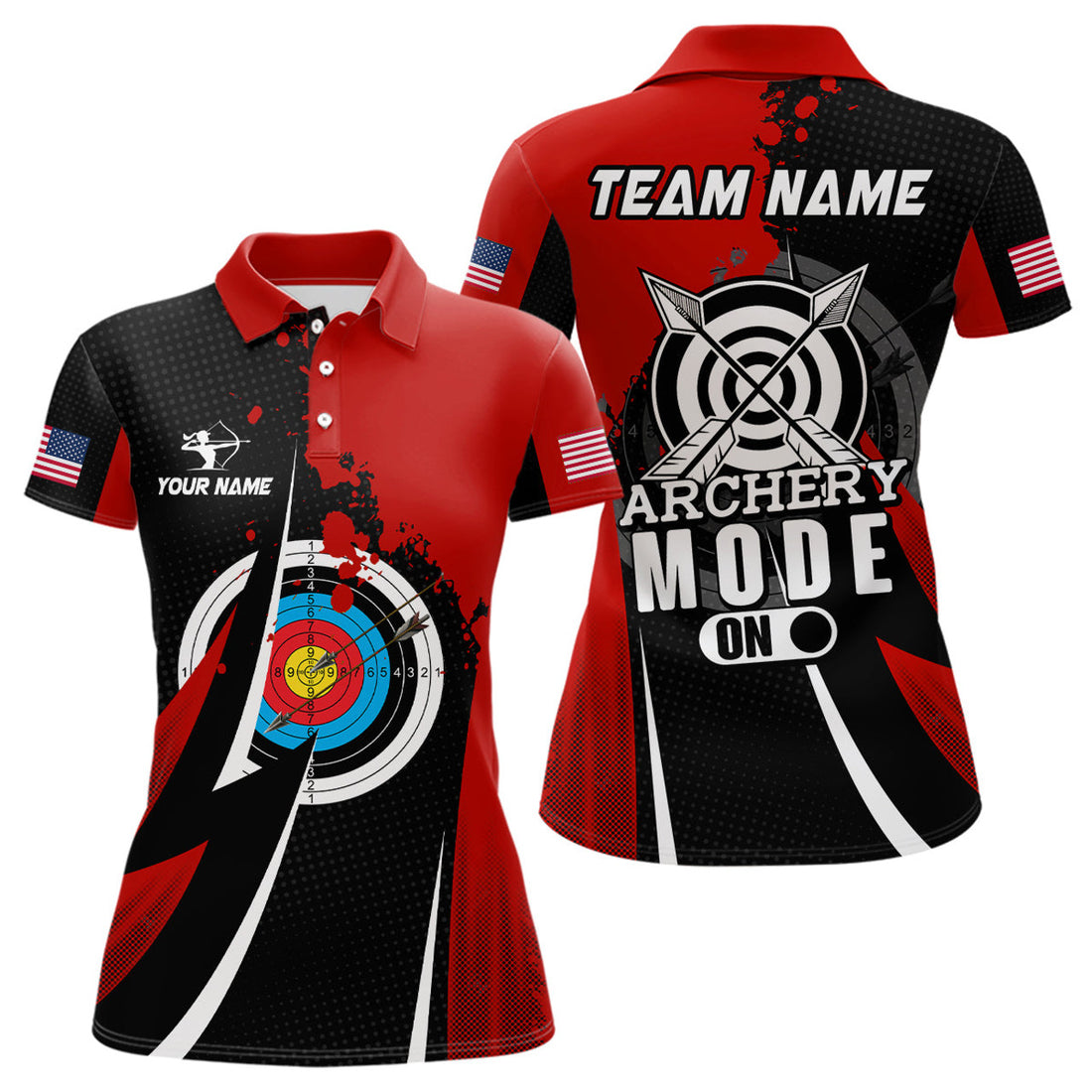 Custom Personalized Red Jerseys Archery Mode On Polo Shirts For Women Custom Archery Jerseys Team Shirts