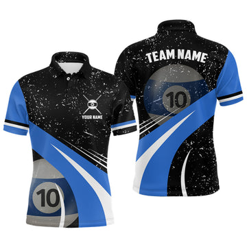 FUNSTUFFPRINT 10 Ball Pool Billiard Jerseys Grunge Style Custom Men Billiard Polo Shirt Size S-5XL