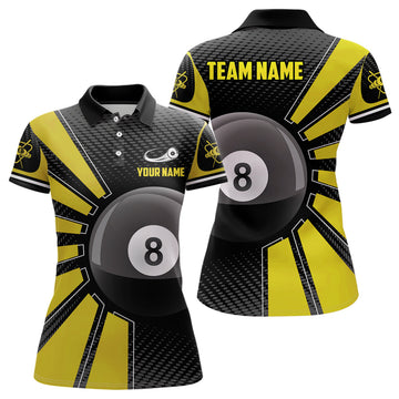 Custom Billiard 8 Ball Yellow Version Personalized Name 3D Polo Shirts For Women Custom Team Pool Shirt