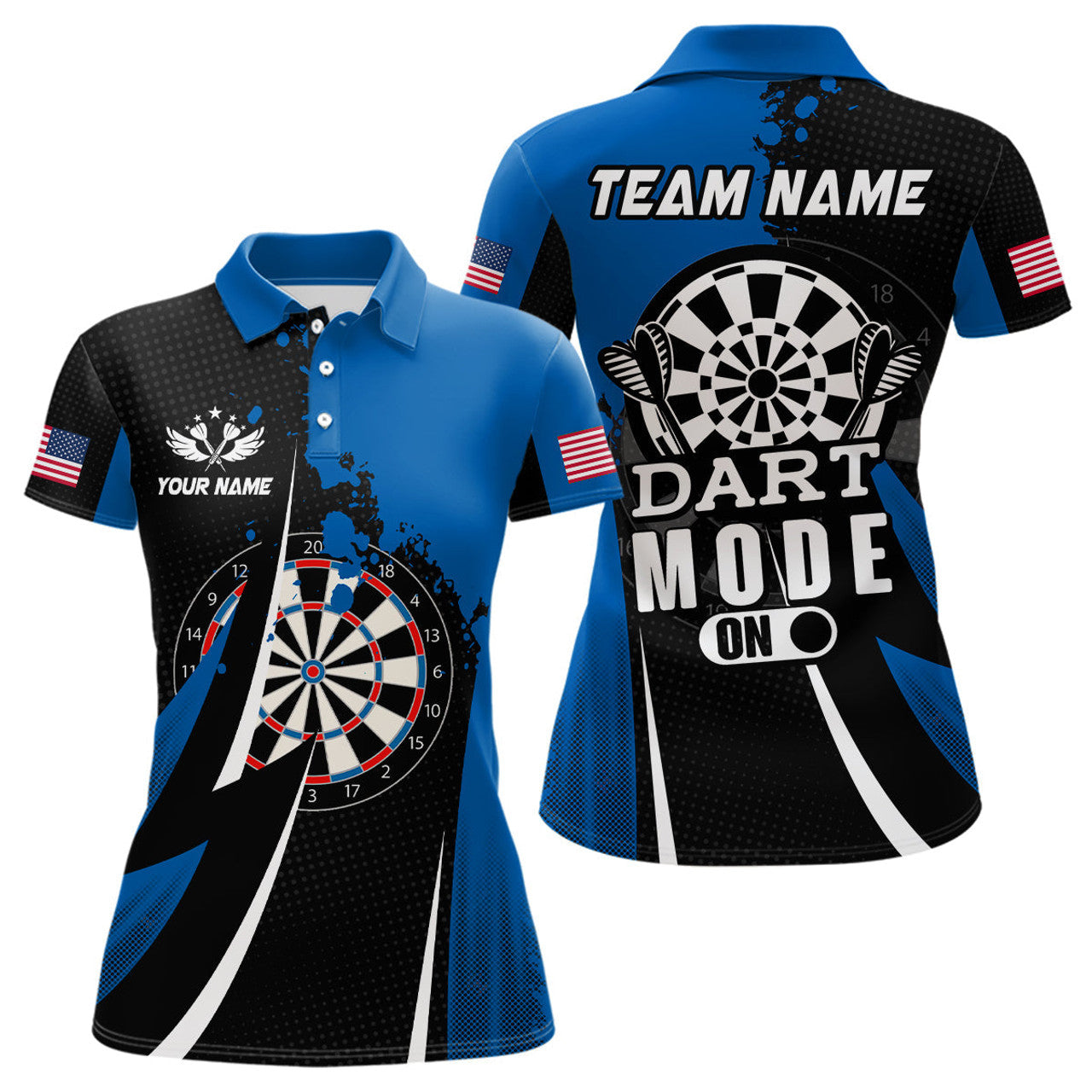 Custom Personalized Blue Dart Mode On Women Darts Polo Shirts Custom Name Dart Jerseys Team Shirts