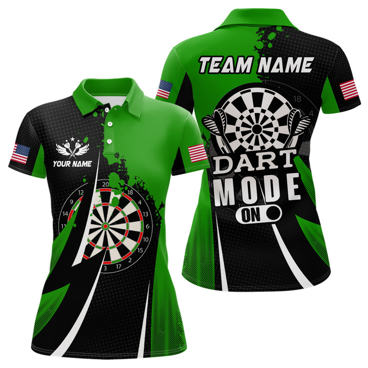 Custom Personalized Green Dart Mode On Women Darts Polo Shirts Custom Name Dart Jerseys Team Shirts