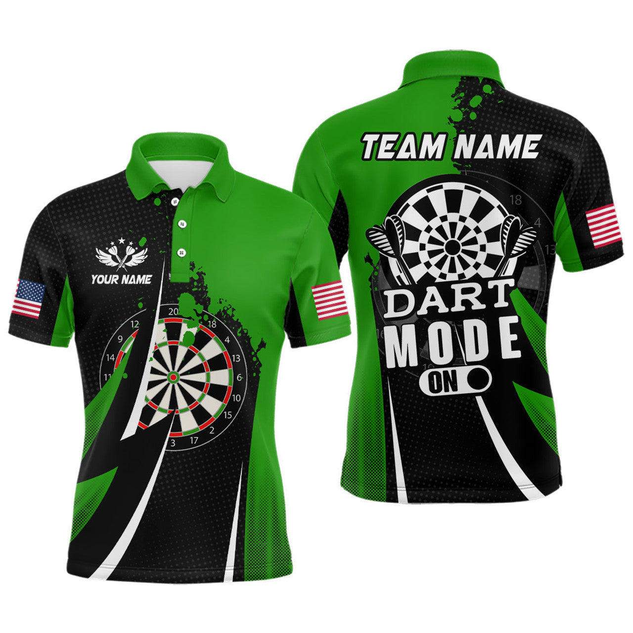 Personalized Green Dart Mode On Men Darts Polo Shirts Custom Name Dart Jerseys Team Shirts