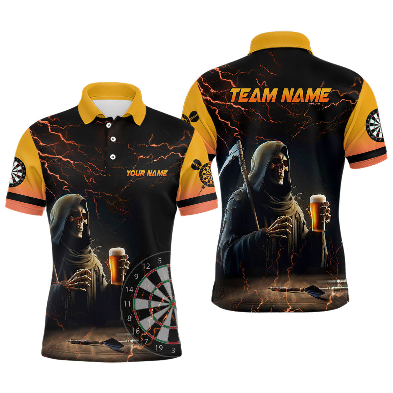 FUNSTUFFPRINT Funny Death Skull Beer Darts ,For Men Custom Beer And Player Darts Polo Shirt Size S-5XL