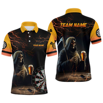 FUNSTUFFPRINT Funny Death Skull Beer Darts ,For Men Custom Beer And Player Darts Polo Shirt Size S-5XL