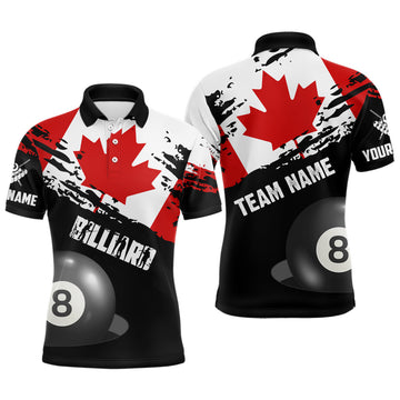 Personalized Grunge Canada Flag Billiard Men Polo Shirts Custom Patriotic Canadian Billiard Shirts