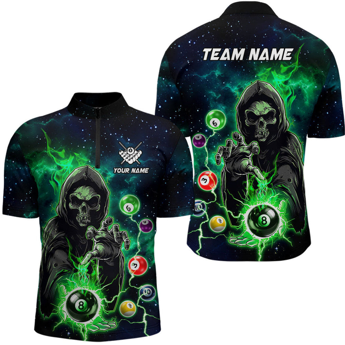 Custom Billiard Multi Color Death Skeleton Customized Name, Team Name 3D Jersey Shirt For Men