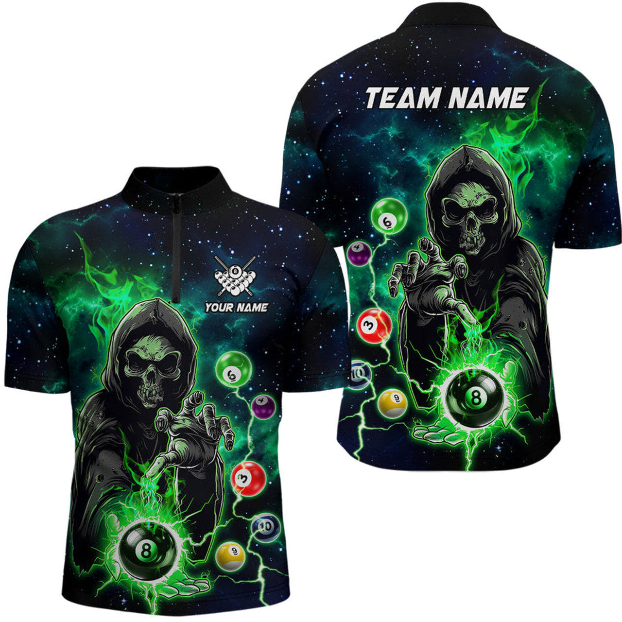 Custom Billiard Multi Color Death Skeleton Customized Name, Team Name 3D Jersey Shirt For Men