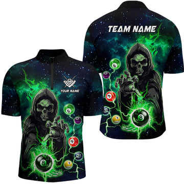 Custom Billiard Multi Color Death Skeleton Customized Name, Team Name 3D Jersey Shirt For Men