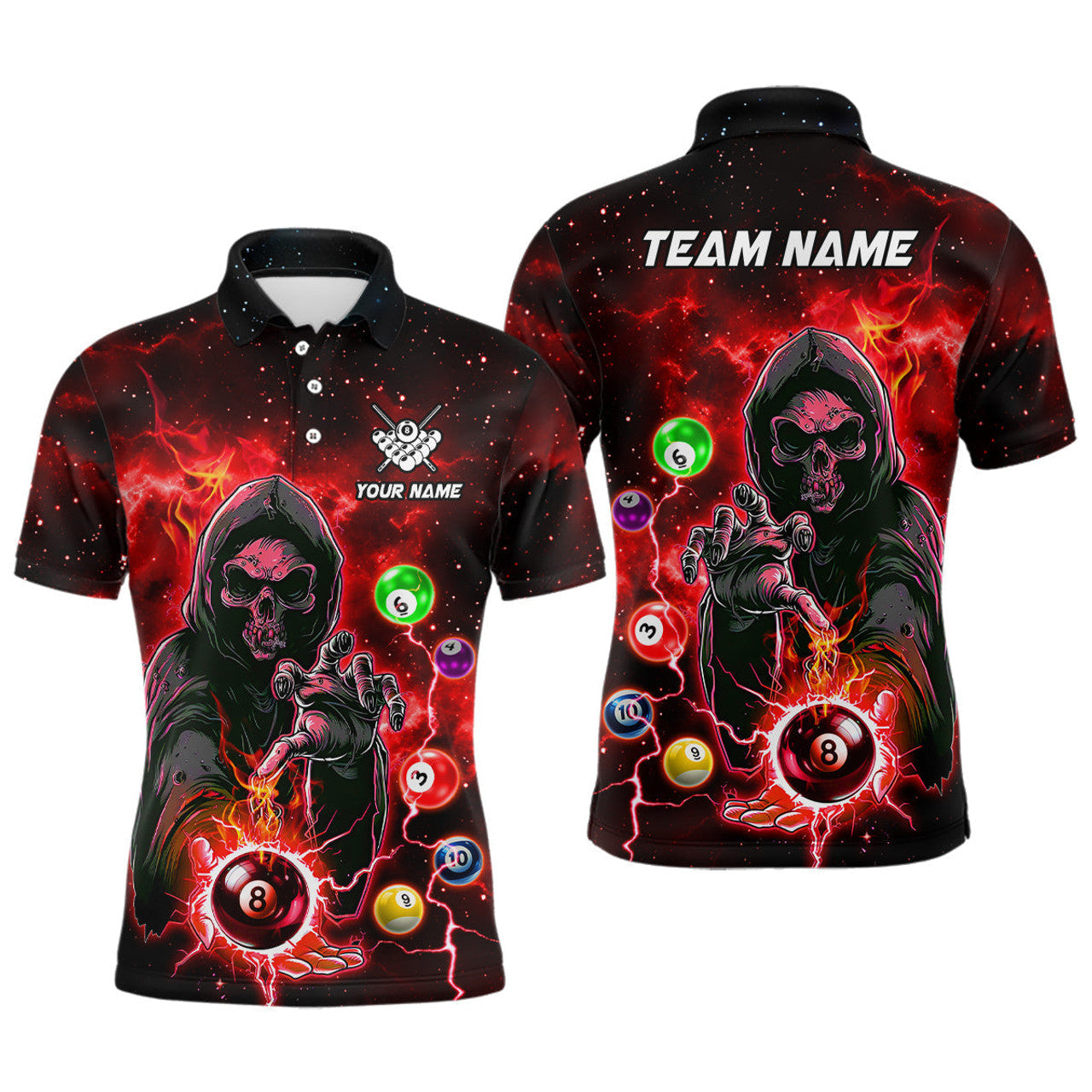 Custom Red Billiard Death Skeleton Men Polo & Quarter-Zip Shirts Customized Team League Billiard Jerseys
