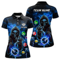Custom Blue Billiard Death Skeleton Women Polo Shirts Customized Team League Billiard Jerseys