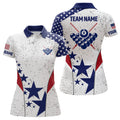 Custom Personalized Vintage USA Flag Billiard Polo Shirts For Women, Custom Patriotic 8 Ball Billiard Jersey