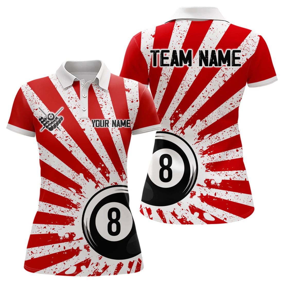 Custom Funny Grunge Billiard 8 Ball Women Polo Shirts Custom Red 8 Ball Pool Jerseys Attire