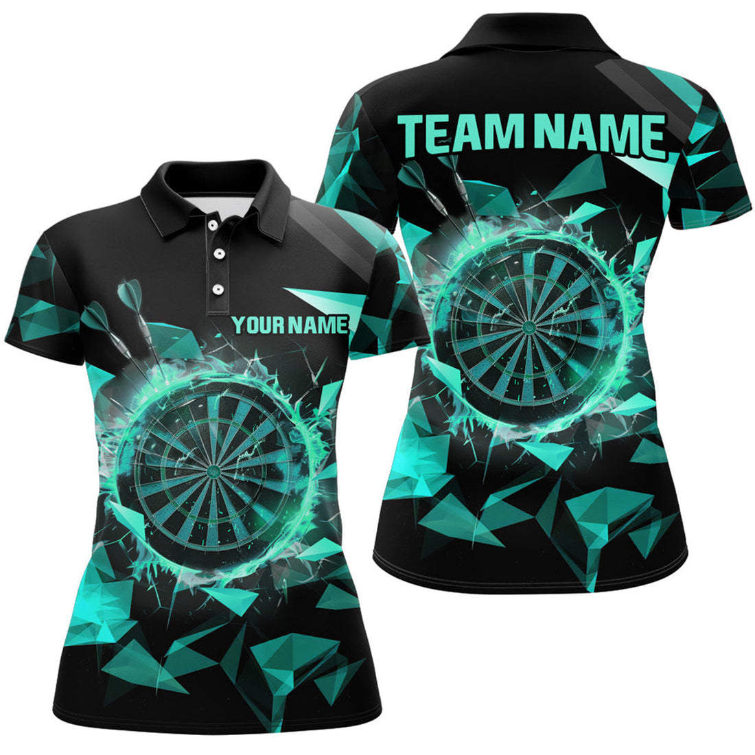 Custom Personalized Turquoise Darts Board 3D Printed Women Polo Shirts, Darts Team Jerseys