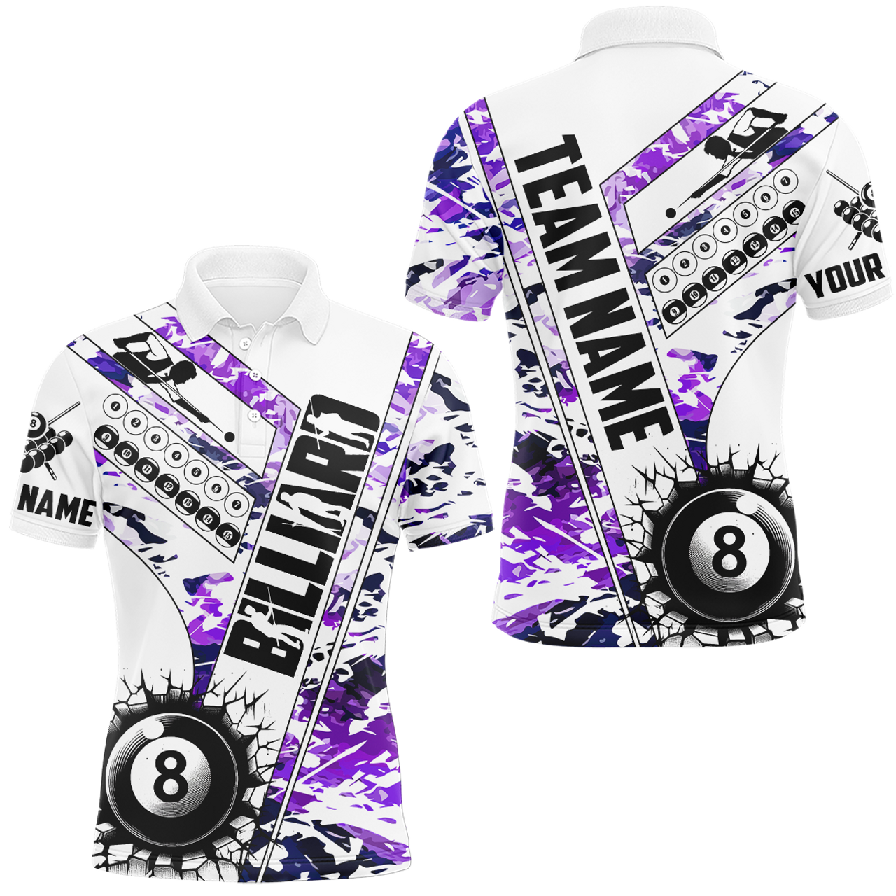 FUNSTUFFPRINT Cracky Billiard 8 Ball Pool With Camo Men Polo Shirts Custom Team League Billiard Polo Shirt Size S-5XL