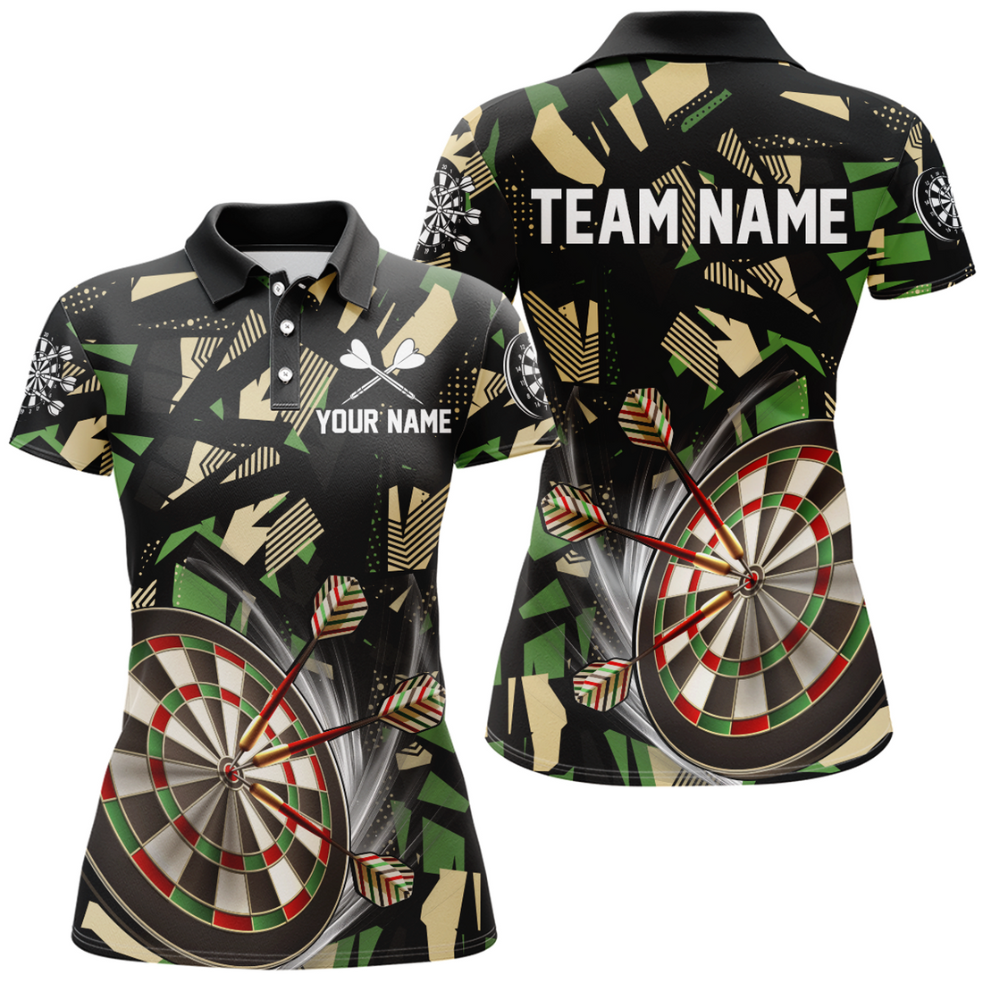 Customized 3D Darts Board Jungle Camo Women Darts Polo Shirts, Camo Darts Jersey Shirts