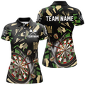 Customized 3D Darts Board Jungle Camo Women Darts Polo Shirts, Camo Darts Jersey Shirts