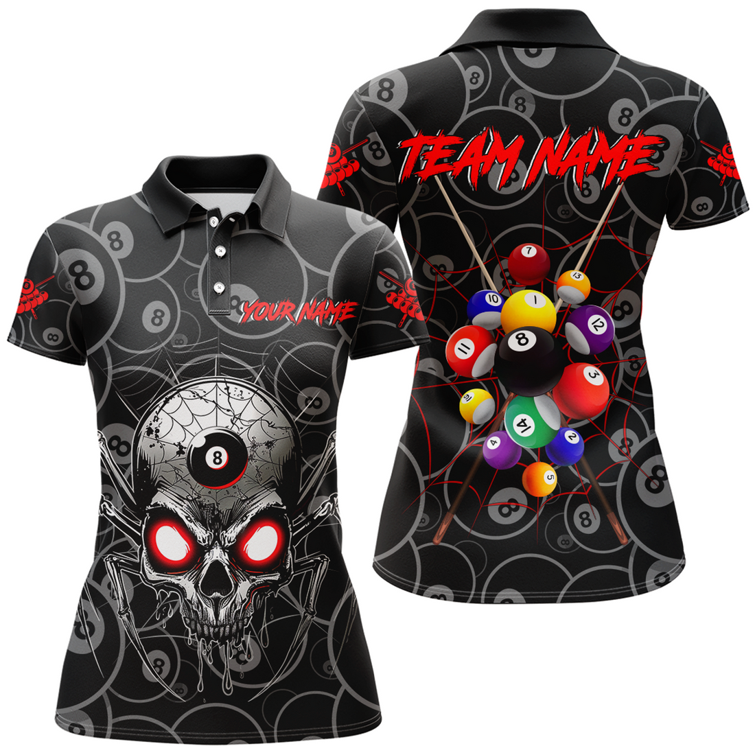Custom Personalized Skull Spider Billiard Balls Women Polo Shirts Custom Billiard Team Jerseys