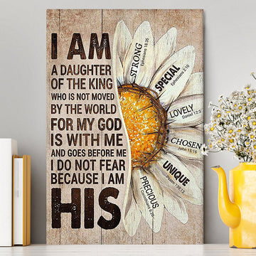 I Am Daughter Of The King Canvas - Half Of Daisy Flower Canvas Art - Christian Art - Bible Verse Wall Art - Religious Home Decor