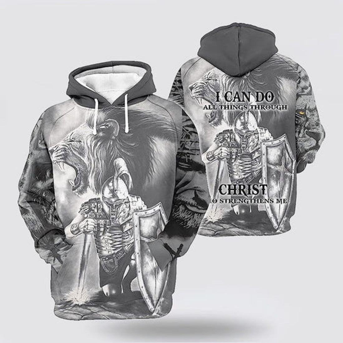 FUNSTUFFPRINT 3D I Can Do All Things Through Christ The Warrior Of Christ Lion 3D Hoodie and Zip Hoodie