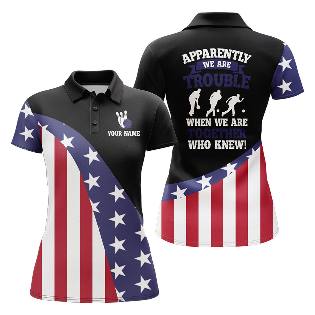 Custom American Flag Bowling Shirt for Women Custom Bowling Jersey Funny Patriot Ladies League Polo Shirt