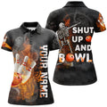 Custom Shut Up and Bowl - Funny Bowling Shirt Women Polo Personalized Flame Skull Bowler Jersey