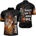 Custom Shut Up and Bowl, Funny Bowling Shirt for Men, Personalized Quarter Zip Flame Skull Bowler Jersey