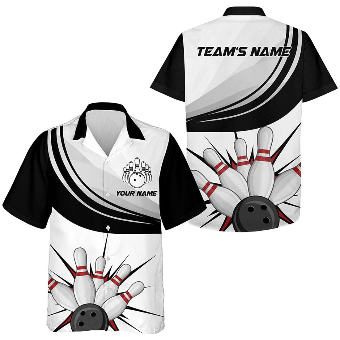 Custom Personalized Hawaiian Bowling Shirt for Men Women, Custom Team Bowling Short Sleeve Bowlers Jersey