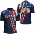 Custom Patriotic Men's Bowling Jersey Shirt, Custom Name Team Men Bowlers Jersey American Flag, Bowling Flag Zipper Polo Shirt