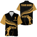 Custom Personalized Hawaiian Bowling Shirt Black and Gold Bowlers Custom Team Bowling Hawaiian Shirt