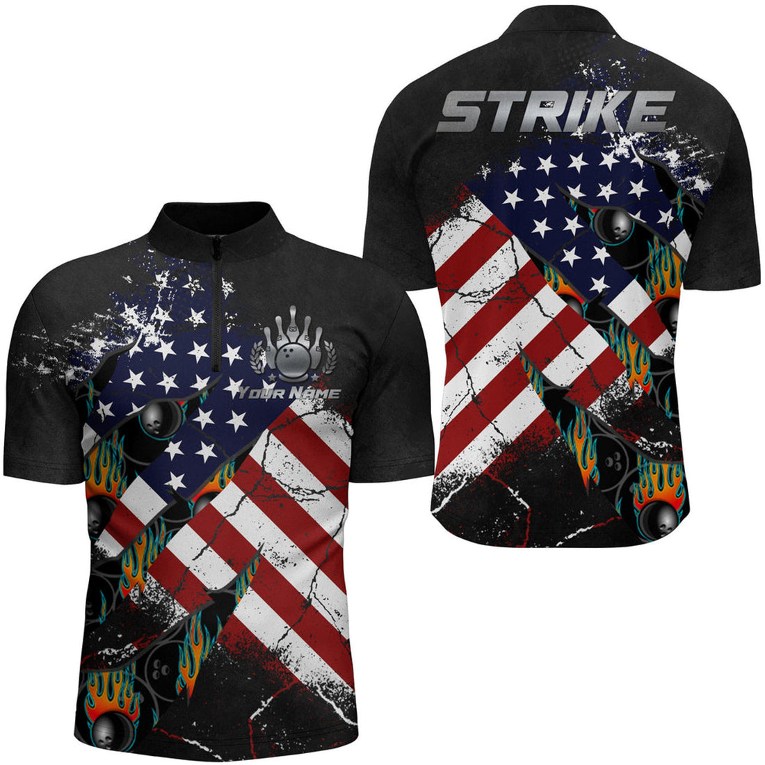 Custom American Flag Bowling Shirt for Men Custom Bowling Jersey Strike Patriot League Bowlers
