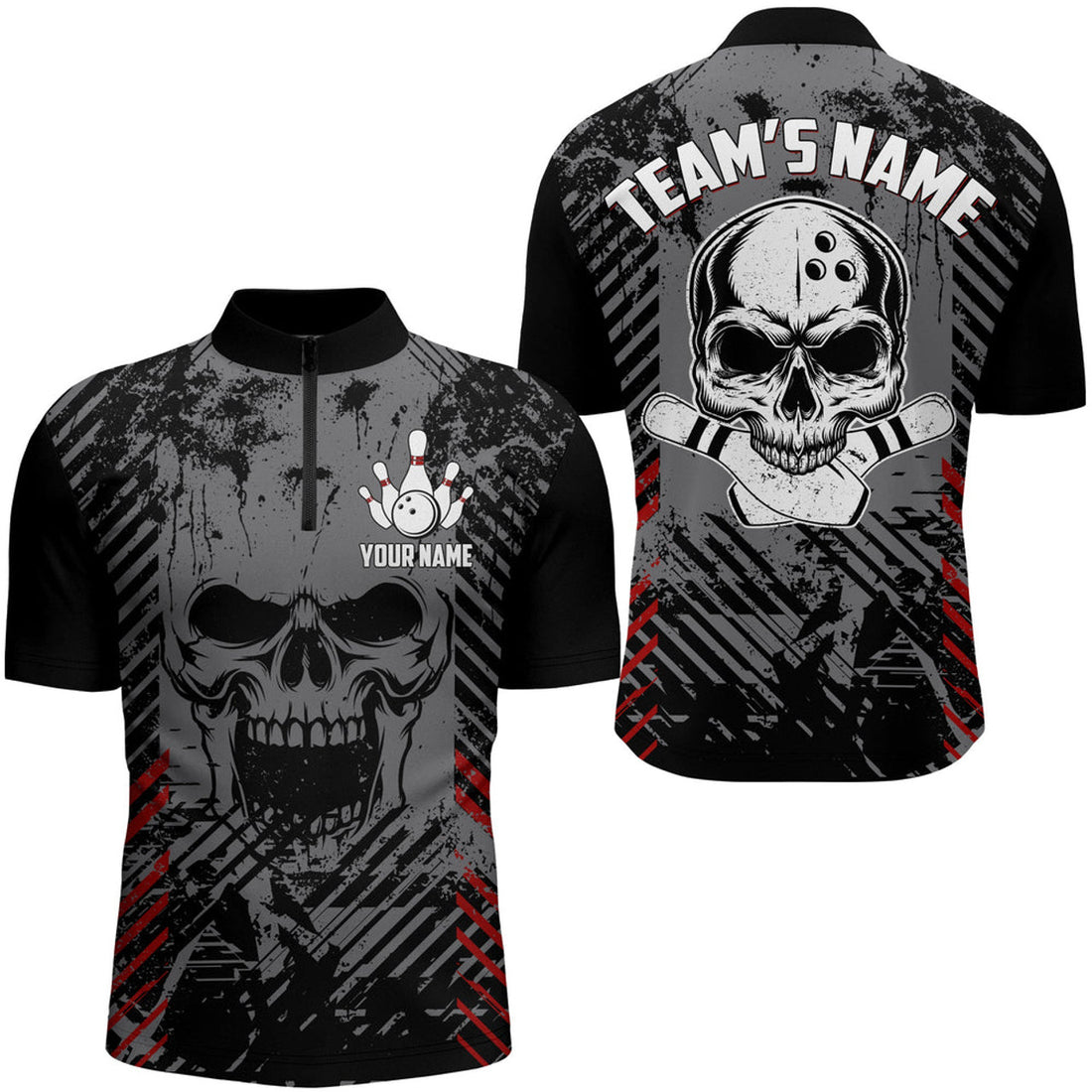 Custom Personalized Skull Bowling Shirt for Men Custom Team's Name Bowling Jersey Shirt, Skull Bowling Jersey