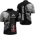 Custom Men's Skull Bowling Shirt Quarter-Zip, Patriotic Custom Name Men Bowlers Jersey American Flag
