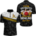 Custom Funny Bowling Shirt for Men Easily Distracted By Bowling and Beer Custom Bowling Jersey Quarter-Zip