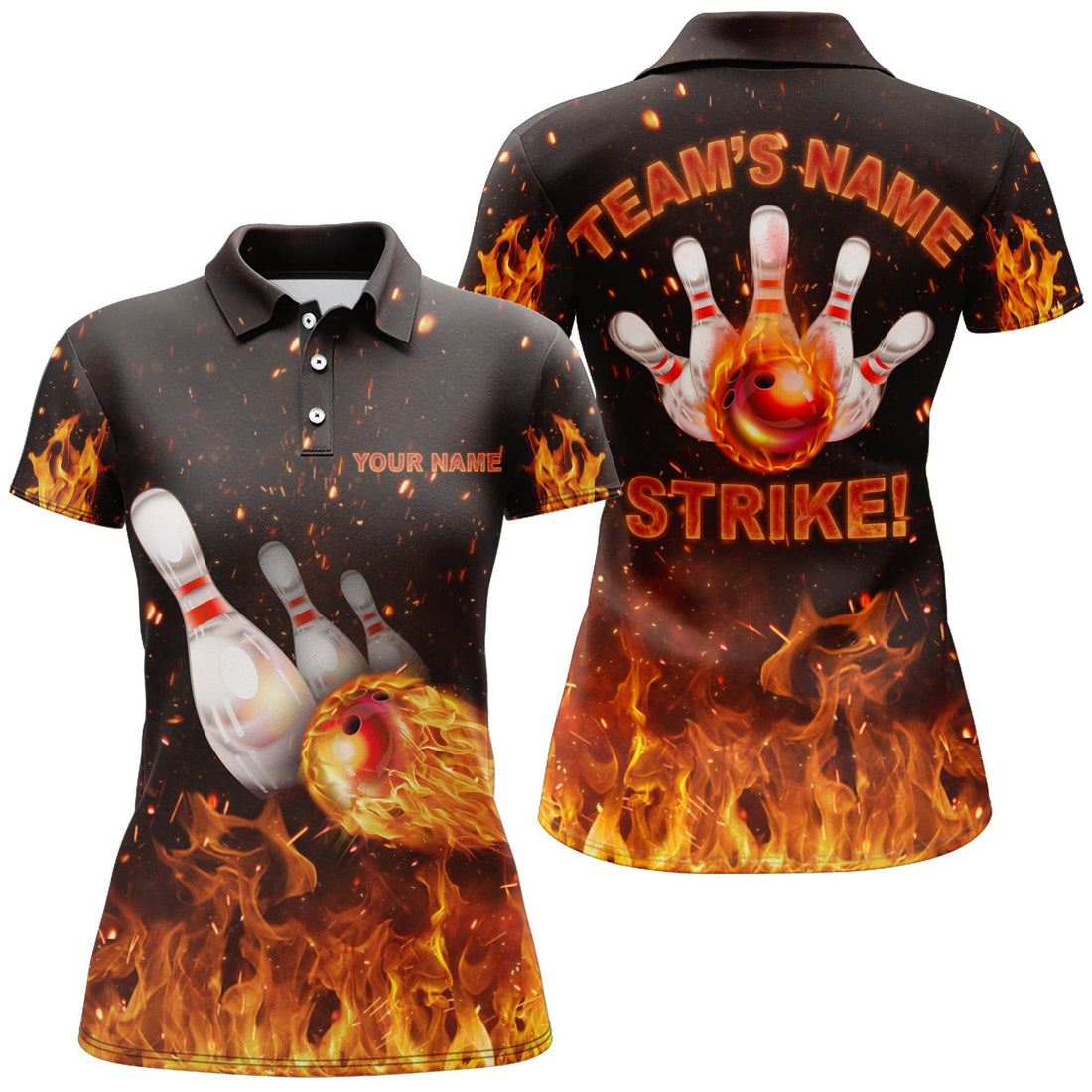 Custom Flames Bowling Shirt for Women, Strike Polo Bowling Shirt for Team, Ladies Bowling Jersey