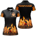 Custom Fire Bowling Shirt for Women Flame Bowling Jersey with Name League Bowling Ladies Polo Shirt