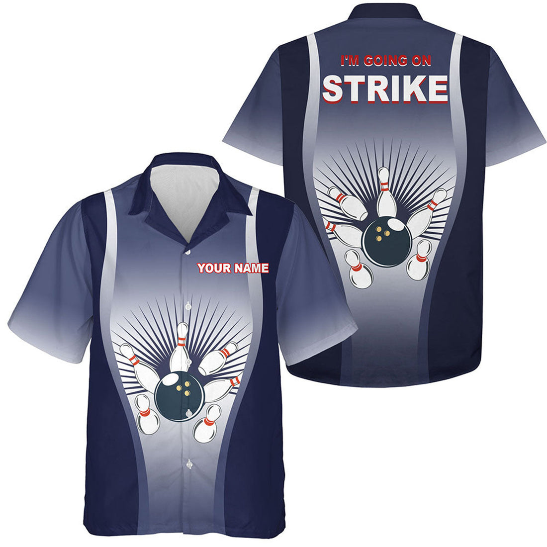 Custom I'm Going on Strike Hawaiian Bowling Shirt for Men Women, Personalized Blue Bowlers Jersey