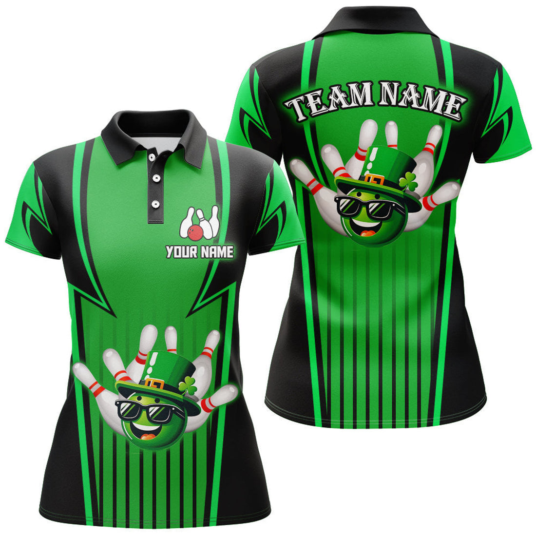 Custom Personalized Bowling Patrick Day Shirt for Women Lucky Bowling Team Jersey Green Bowling Polo Shirt