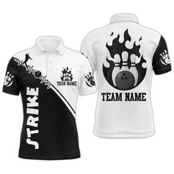 Custom Black & White Bowling Shirt for Men Custom Bowling Team Jersey Bowling Polo Shirt